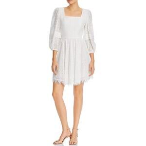 EUC Shoshanna Azara White Lace Puff Sleeve Mini Dress Size 2 Fit & Flare Bridal